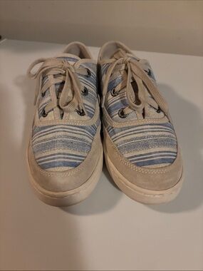 Zodiac Cheezburger Size 8 Striped Canvas/Suede Lace-Up Sneakers in Blue & Beige